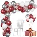 60 Pack Burgundy Red White Silver Maroon Balloons Garland Arch Kit, GAGAKU 12 Inches Latex Confetti Balloons for Women Kids Birthday Wedding Bride Bachelorette Retirement Party Decorations Supplies