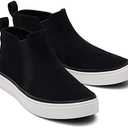 Black Leather Suede Pull On Rounded Toe Low Top Fashion Sneakers (Black, 10)