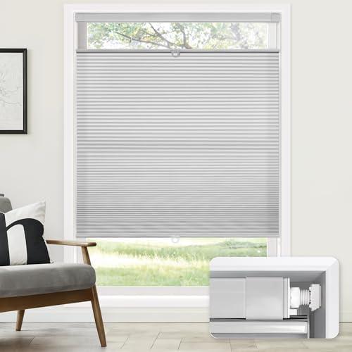 LazBlinds No Tools No Drill Cordless Cellular Shades, Top Down Bottom Up (TDBU) Honeycomb Shades for Home, Light Filtering Thermal Insulation Blinds for Windows, 55" W x 64" H, Grey