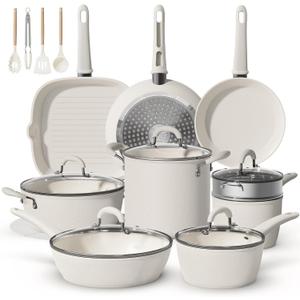 Bazova 24Pcs Pots and Pans Set Non Stick,Titanium Ceramic Cookware Sets
