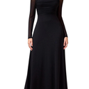 GLNEGE Fall Long Sleeve Wedding Guest Maxi Long Dress Mesh A-Line Flowy Square Neck Ruched Cocktail Dresses for Women M