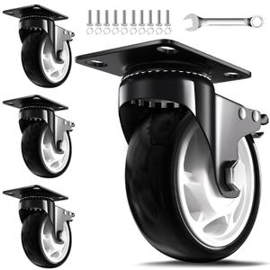 5 Inch Heavy Duty Casters, 2600lbs Capacity (Set of 4) - Industrial Swivel Caster Wheels with Brakes for Workbenches, Carts & Furniture - Floor Protecting & Quiet Roll