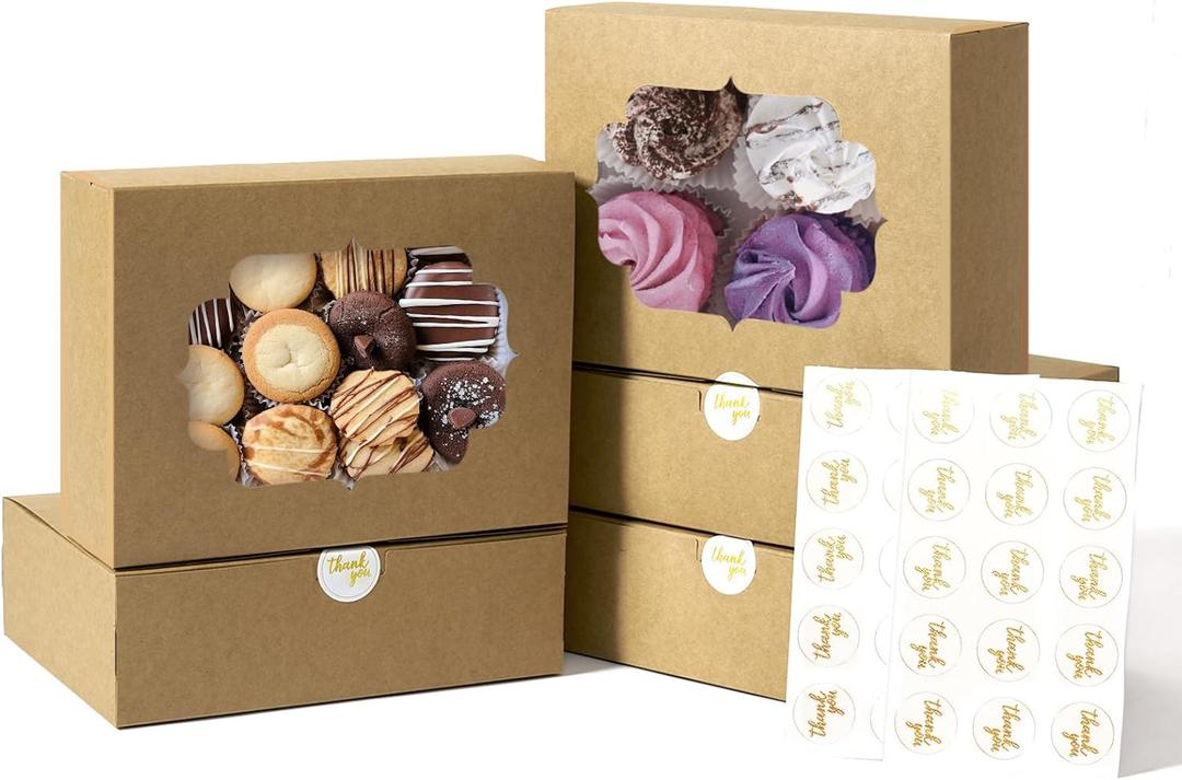 12 Pcs Bakery Boxes 8-In with Windows, Cookie Boxes Brown for Chocolate Covered Strawberries, Treats, Donuts, Cupcakes, and Candy Gift Giving 8x6x2.5 Inch