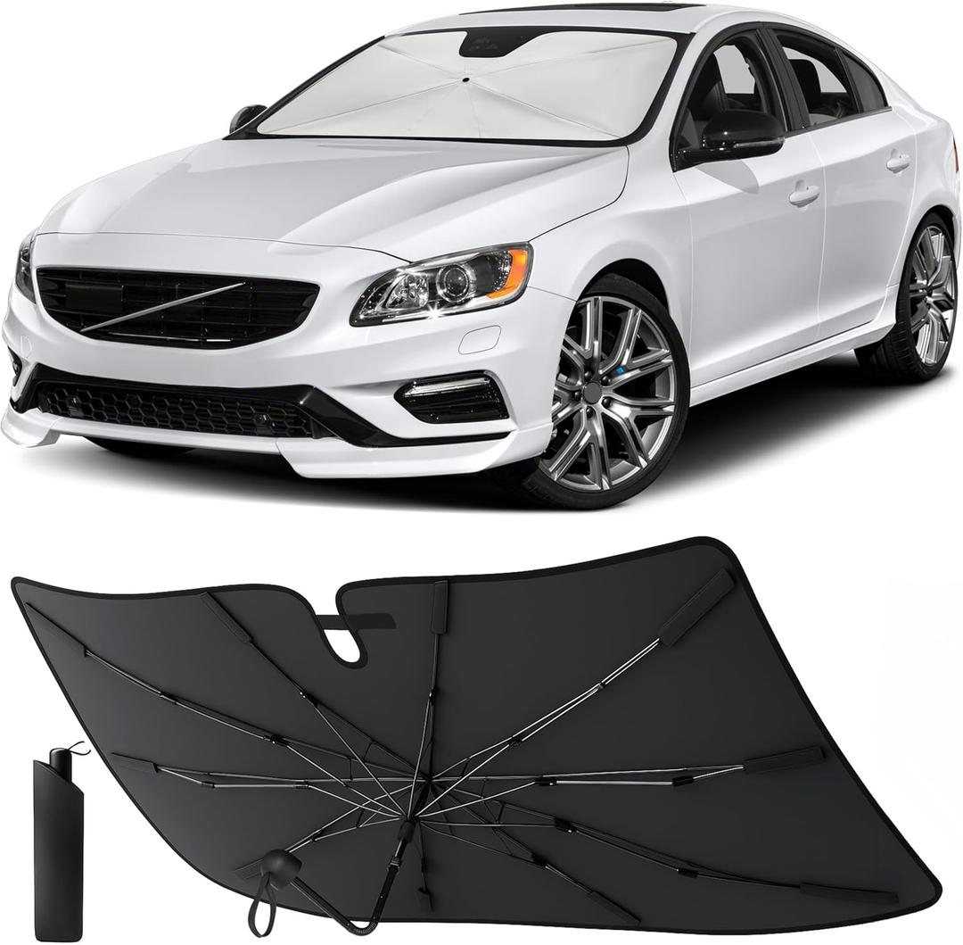EcoNour Umbrella Windshield Sun Shade for Car | Foldable Umbrella Sun Shield | UV & Heat Protection for Front Window Shade with Storage Pouch | Fits Coupe, Sedan & Hatchbacks | Small 52"x31"