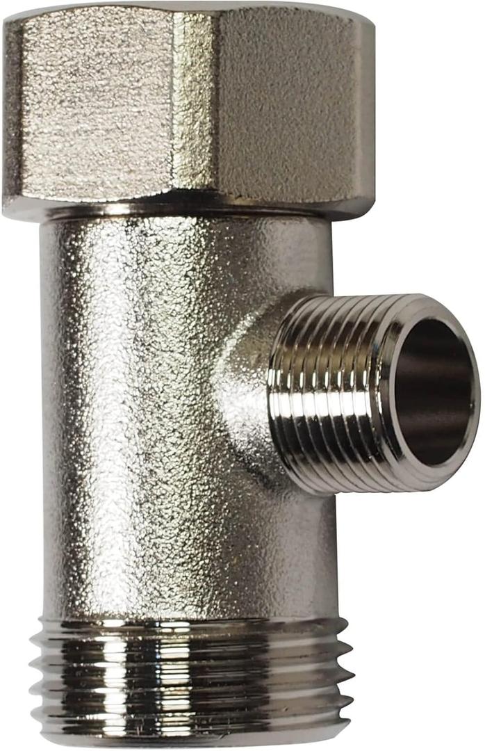 Bidet T Adapter - T Valve for Bidet, 15/16 x 15/16 x 9/16 or 7/8 x 7/8 x 3/8, Brass Coated Nickel, 3 Way Adapter or Tee Connector