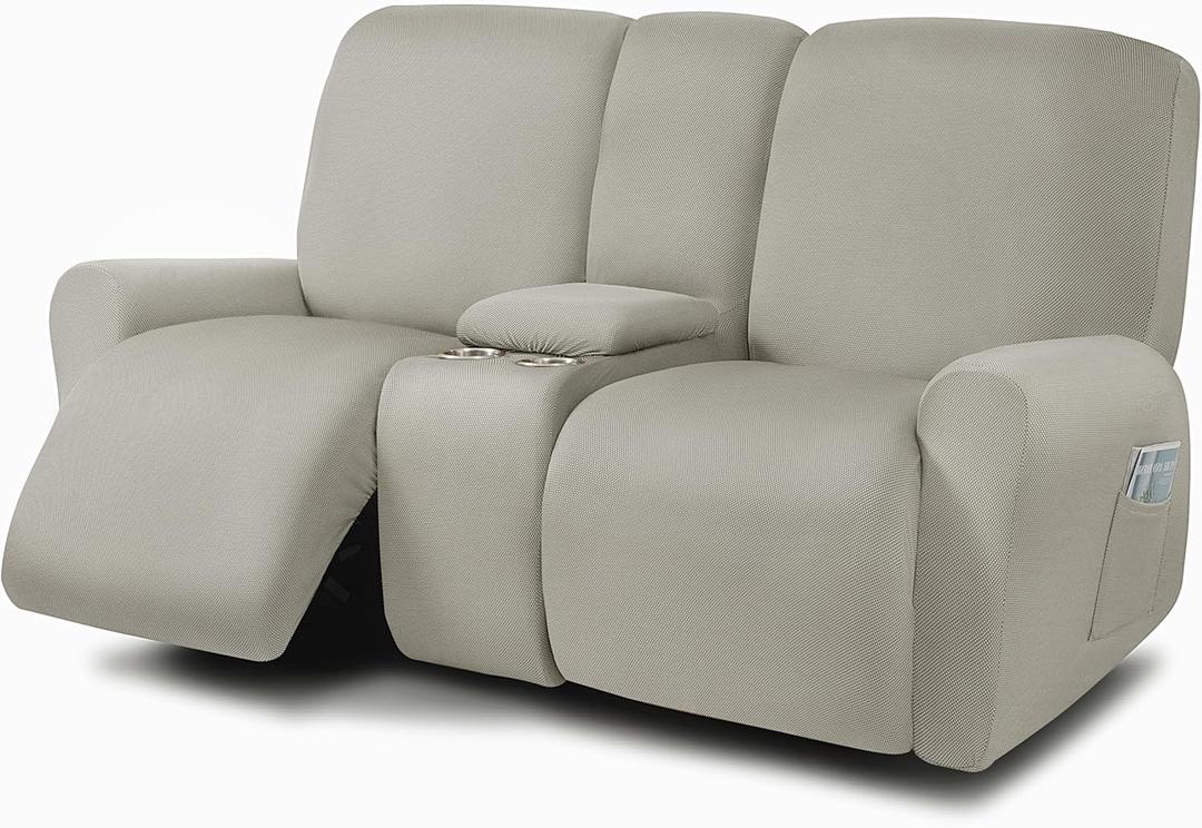 ULTICOR Reclining Love Seat with Middle Console Slipcover, 8-Piece Yarn Dyed Loveseat Reclining Sofa Covers, 2 seat Loveseat Recliner Cover, Thick, Soft, Washable