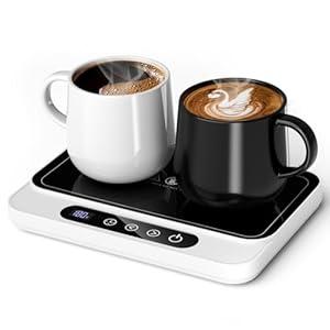 Misby Mug Warmer, 50W Large Heating Panel Coffee Mug Warmer with 6-Temp Settings, 8H Auto Shut-Off, 12H Timer, Ultra-Thin Design, Coffee Cup Warmer for Desk, Ideal for Home, Office, Travel (White)