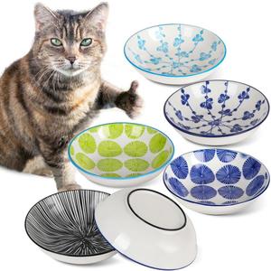 Ceramic Cat Bowls with Non-Slip Silicone Bottom, Prevent Whisker FatigueReduce Mess,Bowls for Indoor Cats,6 Colorful Set for Daily Cat Feeding Gift Choice