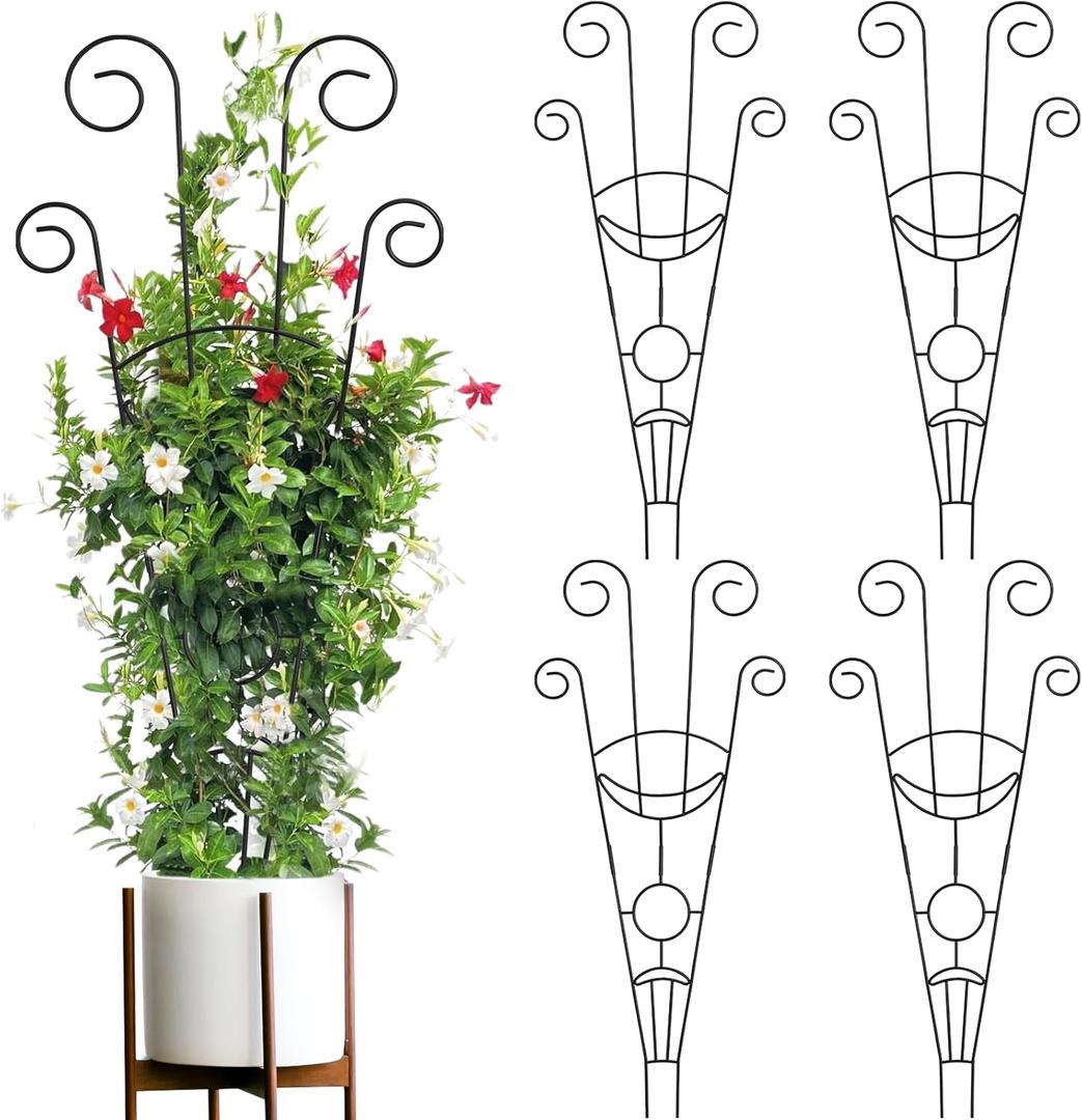 ZOUTOG Trellis for Climbing Plants Indoor 4 Pack 30 Inch,Rustproof Metal Garden Trellis for Potted Plants,Sturdy Houseplant Support Indoor Outdoor for Ivy Pothos Monstera Hoya Flower Vine (Black Moon)
