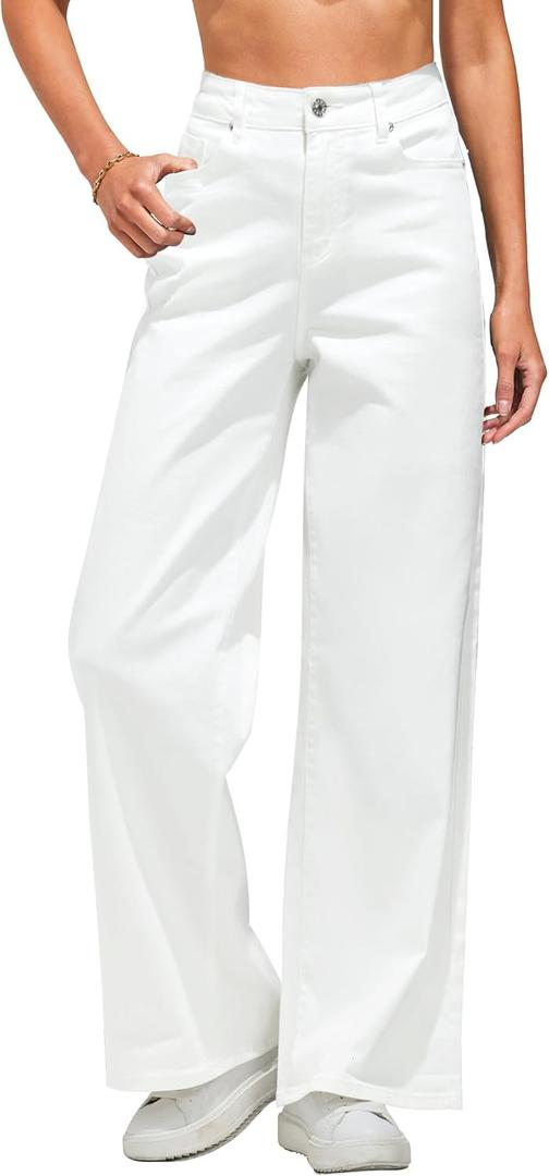 GRAPENT Wide Leg Jeans for Women Trendy High Waisted Stretchy Denim Pants 90s Baggy Jeans Trouser Jeans with Pockets (Medium, Ivory White)