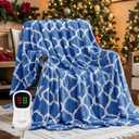 Homemate Heated Blanket Electric Throw - 50x60 Heating Blanket with 10 Fast Heat Levels 8 Hours Auto Off Soft Cozy Flannel Over-Heated Protection ETL Certification Keep Warming in Home (Blue Geometry)