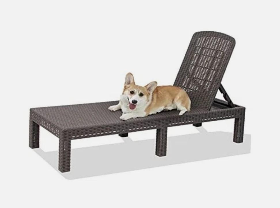 Outdoor Chaise Lounge, Resin Pool Lounge Chair Waterproof Mocha 1 Pieces