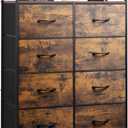 WLIVE Fabric Dresser for Bedroom with Open Shelves, Tall Dresser with 8 Drawers, Storage Tower with Fabric Bins, Chest of Drawers for Closet, Hallway, Rustic Brown Wood Grain Print