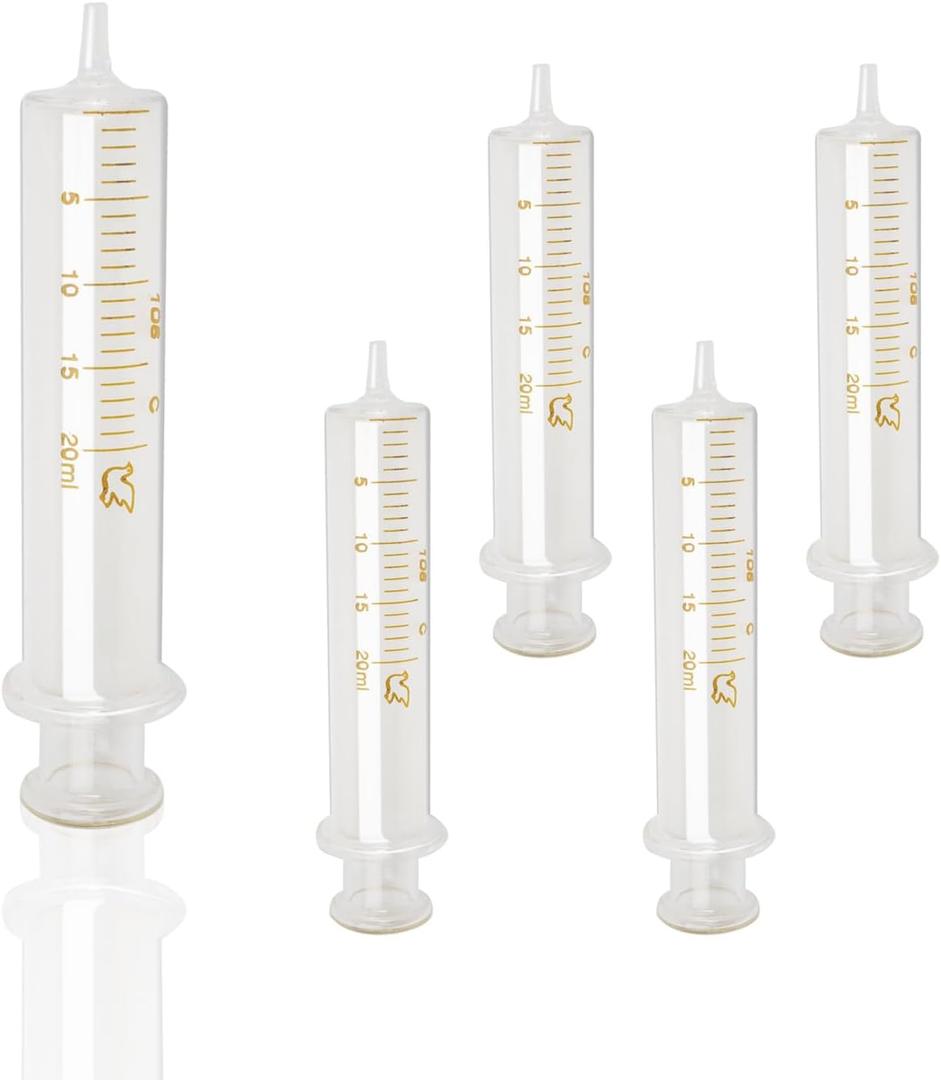 5 Pack 20ml Glass Syringe With Caps for Liquid,Borosilicate Glass Syringes for Oil or Glue Applicator,No Needle