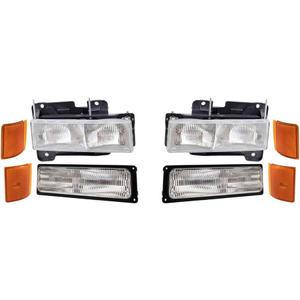 Brock 1223-0054C8 8pc Lighting Set With Headlights-Park/Signal Lights-Upper & Lower Side Marker Lights Compatible With 1994-2002 GMC C/K Pickup 1994-1999 GMC Yukon/Suburban - Not For Chevrolet Models
