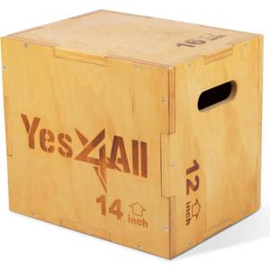 Yes4All Plyo Box, 3-in-1 Wooden Box Jumps for Home Gym, 450 lbs Boxes Step Up with Smooth Edges & Wide Built-in Handles for Jumping, Strength Training, Lunges, Squats, Dips