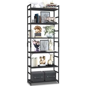 NUMENN 6 Tier Bookshelf, Tall Bookcase Shelf Storage Organizer, Modern Book Shelf for Bedroom, Living Room and Home Office, Black