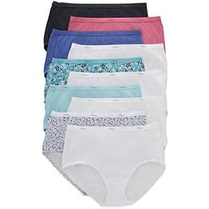 Hanes Women's Cotton Brief Value Pack, 10-Pack, Assorted Brief Underwear (Colors May Vary), Large