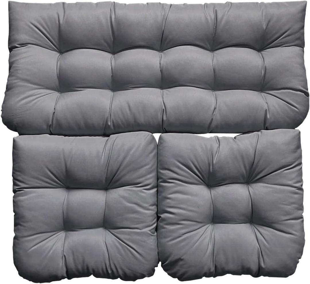 3 Piece Tufted Wicker Cushion Set, 1 Loveseat & 2 U-Shape Cushions, Outdoor Garden Patio Furniture Cushions for Wicker Loveseat Settee Bench (Color : Gray)