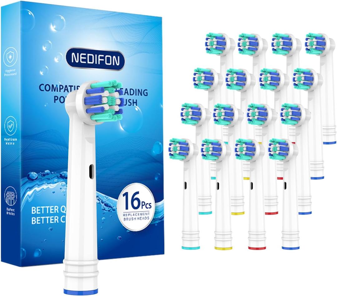 NEDIFON Replacement Toothbrush Heads Compatible with Oral-B Electric Toothbrush, 16 Pack Individually Sealed Electric Toothbrush Refills for Pro 1000/3000/5000/7000/8000/9600