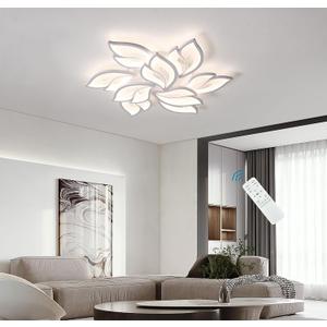 Garwarm Modern Ceiling Light, 30.3in Dimmable LED Flush Mount Ceiling Lamp, 75W Acrylic Petals Ceiling Chandelier Lighting Fixture with Remote Control for Living Room Bedroom Dining Room (White)