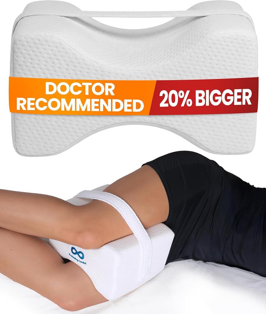 Everlasting Comfort Memory Foam Knee Pillow for Side Sleepers Sciatica Pain Relief Pillow, Removable Strap Support Leg Pillows for Sleeping Alignment, Knees, Back & Hip Cushion
