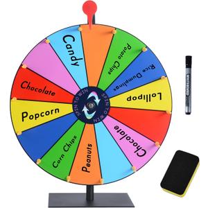 16 Inch Heavy Duty Prize Wheel Color Editable Spinning Wheel with 14 Slots Dry Erase Marker and Eraser Perfect for Fortune Spinning Game Carnival Engaging Home Parties and Tradeshows