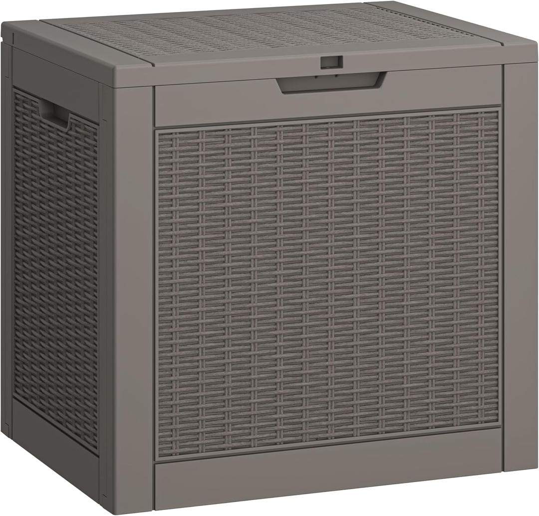 LHBGO 31 Gallon Deck Box, Resin Outdoor Storage Box, Waterproof and UV Resistant Deck Box, Lightweight Storage Box for Garden Tools, Pool Supplies