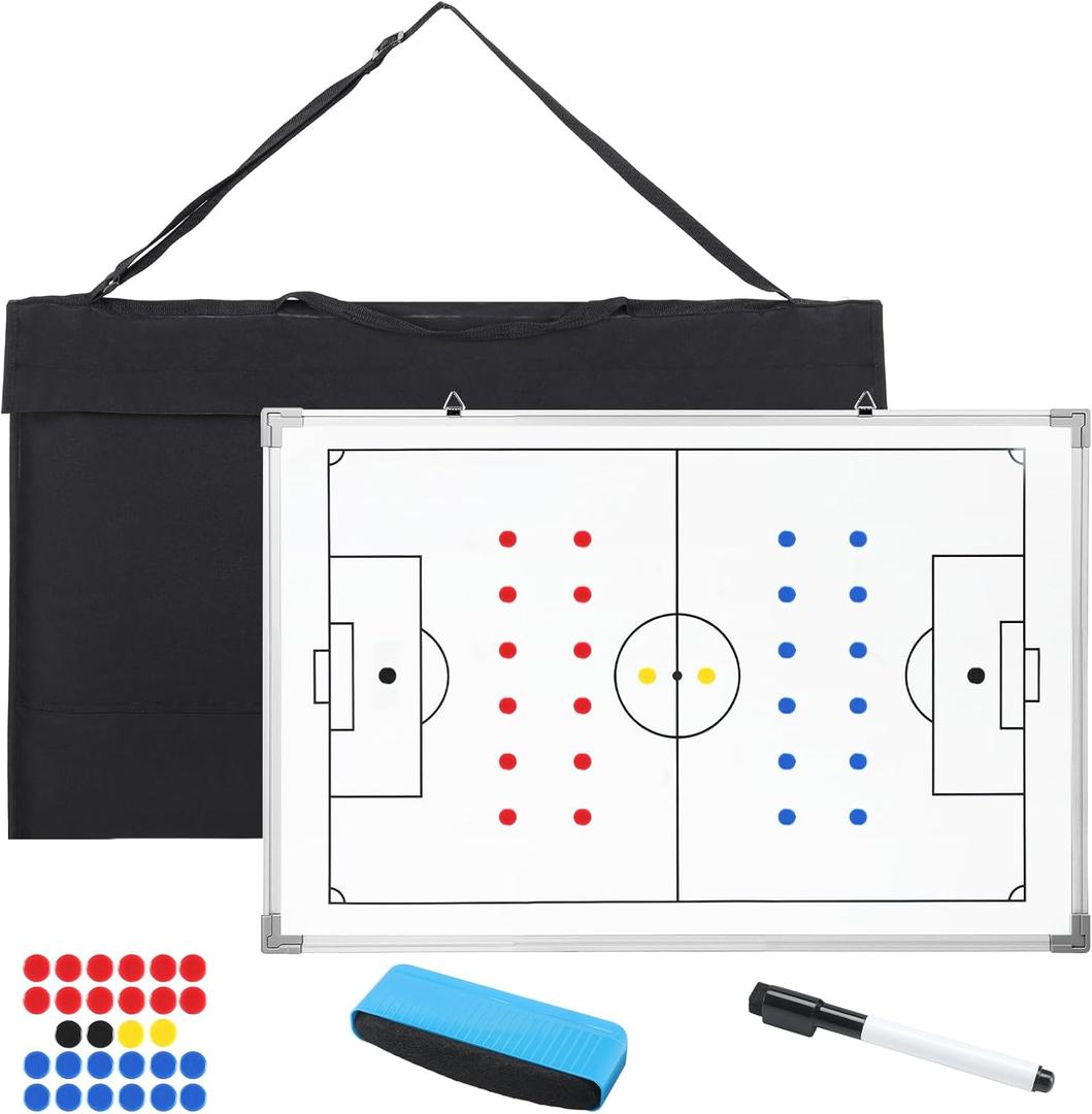 Lincia 35in x 24in Double Sided Sports Coaching Whiteboard Large Dry Erase Board Equipped with Magnetic Markers, Pen & Eraser with Carry Bag Soccer Football Tactical Presentation Clipboard