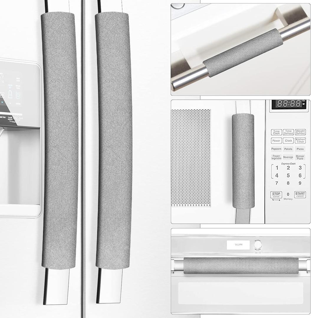 Refrigerator Door Handle Covers, Set of 5, Keep Your Kitchen Appliance Clean from Smudges, Drips, Food Stains, Oil, Handmade Decor Protector for Fridge, Ovens, Dishwashers (Grey) (Gray, 5 pcs)