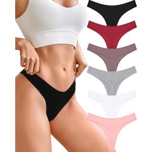 CUTE BYTE Cotton Thongs for Women Sexy Ladies Panties Breathable Stretch Hipster Cotton Underwear 6 Pack XS-XL (Black/Red/Khaki/Gray/White/Pink) Small