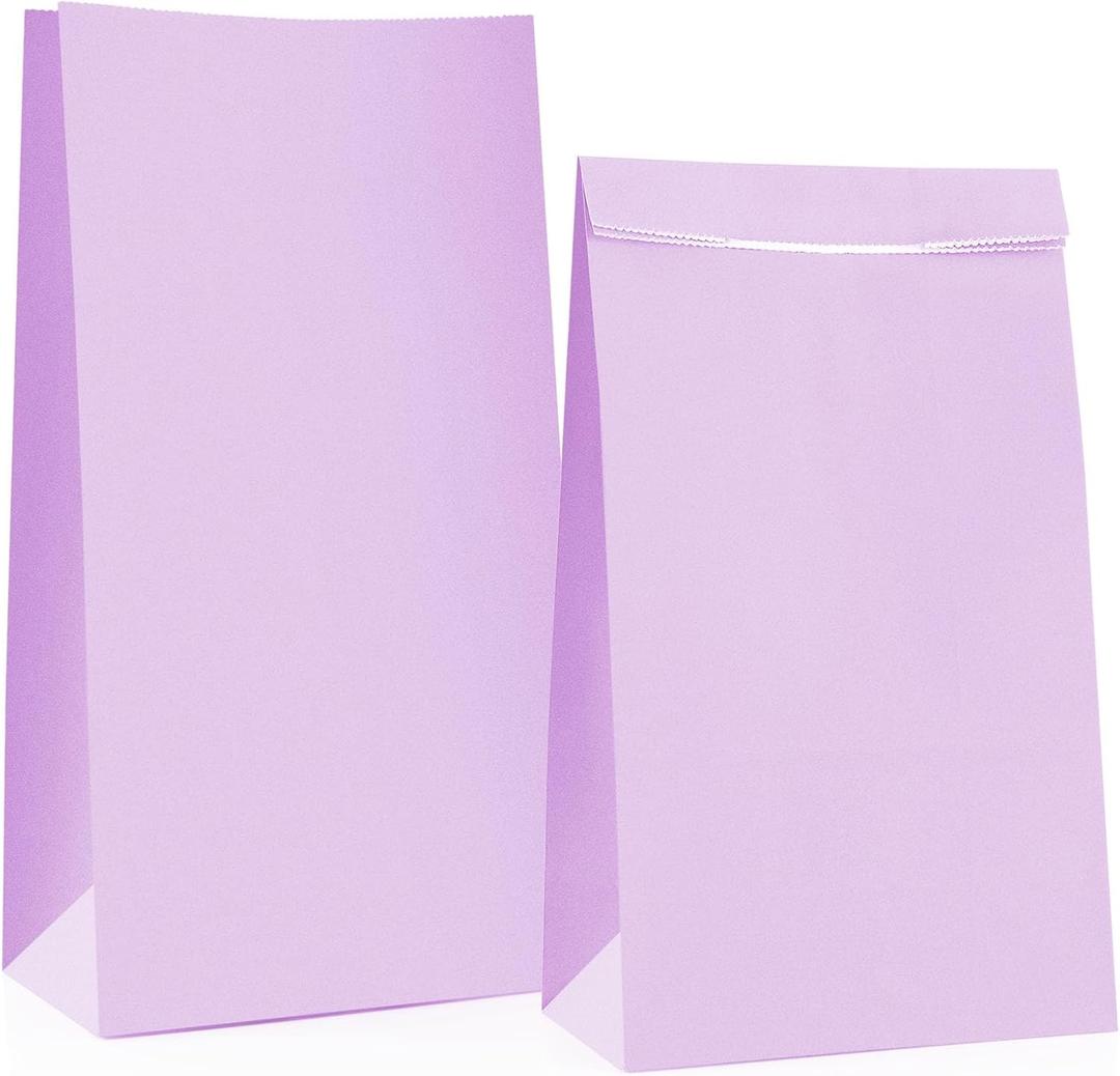 Oletx 30-Pack Purple Party Favor Paper Bags,9'' Wrapped Treat, Goodie,Candy, Paper Lunch Bags for Birthday Party, School Activities