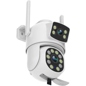 EVERSECU Dual Lens Linkage 6MP WiFi PTZ Security Camera Outdoor, 360 View, Auto Tracking, Motion Detection, Color Night Vision, 2-Way Audio, Compatible with Alexa (Single)