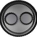 Yamteck 11 & 9 Inch Round Tart Pans with 2Pcs 4'' Mini Pans. Removable Bottom, NonStick Coating, Rugged Carbon Steel for Tart Quiche Pie Making. Gift for Christmas Thanksgiving Party Festival Family