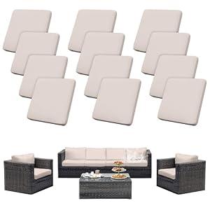 12Pcs Patio Cushion Covers Waterproof, Outdoor Cushion Covers, Stretch Outdoor Couch Covers, Patio Couch Slipcovers, Patio Cushion Covers Replacement, Outdoor Chair Cushion Covers (Off-White)