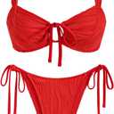 ZAFUL Women's Cinched Bikini Solid Color Wave Textured Knotted Tied Side Two Piece Swimsuit Bathing Suits (Large)