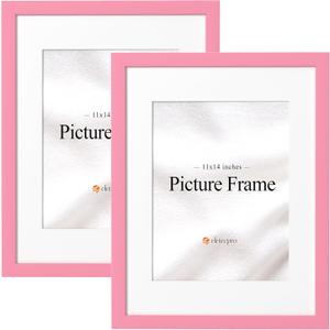 eletecpro 11x14 Picture Frames, Display Pictures 8x10 with Mat or 11x14 without Mat, Colorful Picture Frames Made of Engineered Wood and Acrylic for Wall or Tabletop Display, Hot Pink, Pack of 2 