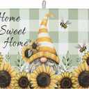 Dish Drying Mat for Kitchen, Farmhouse Dwarf Sunflower Bee Green Buffalo Plaid Absorbent Kitchen Counter Mat, Dish Drying Pad for Dishes, Utensils, Pots and Camping, 18"x24"(1 Panel)