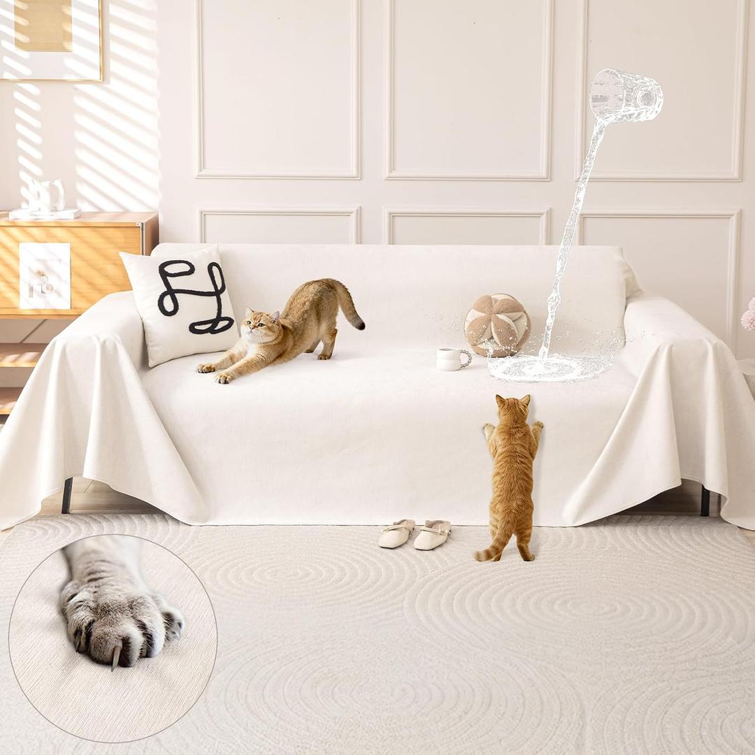OstepDecor Waterproof Couch Cover for Pets, Couch Protector from Cat Claws | Washable Sofa Cover for Dogs, Non Slip Furniture Protector for Sofas, Loveseats & Sectionals, 71"x134", White