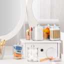 AOZITA 8 Pack Acrylic Qtip Holder Dispenser with Lids & Labels, Cotton Swab, Ball, Round Pads, Floss Picks Storage Canister - Clear Plastic Apothecary Jar for Bathroom Vanity Makeup Organizer