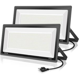 2 Pack 800W LED Flood Light Outdoor,3750W Equivalent Super Bright FloodLight with Plug,88500LM 5000K Daylight White IP66 Waterproof Commercial Lighting for Sports Fields,Counts,Arena,Stadium
