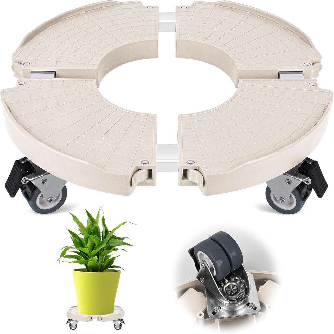 ToLanbbt Plant Caddy Stand with 360 Wheels Adjustable 15-22 Inch Rolling Stand Heavy Duty Large Plant Cart Dolly with Casters 440lbs Capacity for Large Planter, Garden Pot, Flower Pot, Beige, 1 Pack