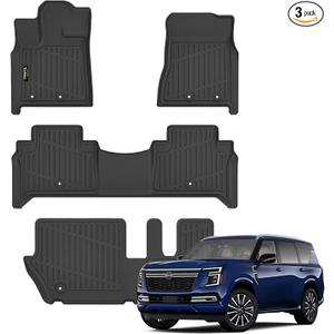 Floor Mats Custom for Nissan Armada 2025-2026 / Infiniti QX80 (Only for 8-Seat) All Weather TPE Protection 1st & 2nd & 3rd Row Anti-Slip Automotive Floor Liners for Armada 2025 Accessories, Black