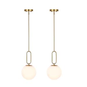 BAODEN Modern Gold Globe Pendant Light White Globe Glass Shade 2 Pack Brushed Brass Finished Adjustable Rods Hanging Light Fixtures for Kitchen Island Living Room