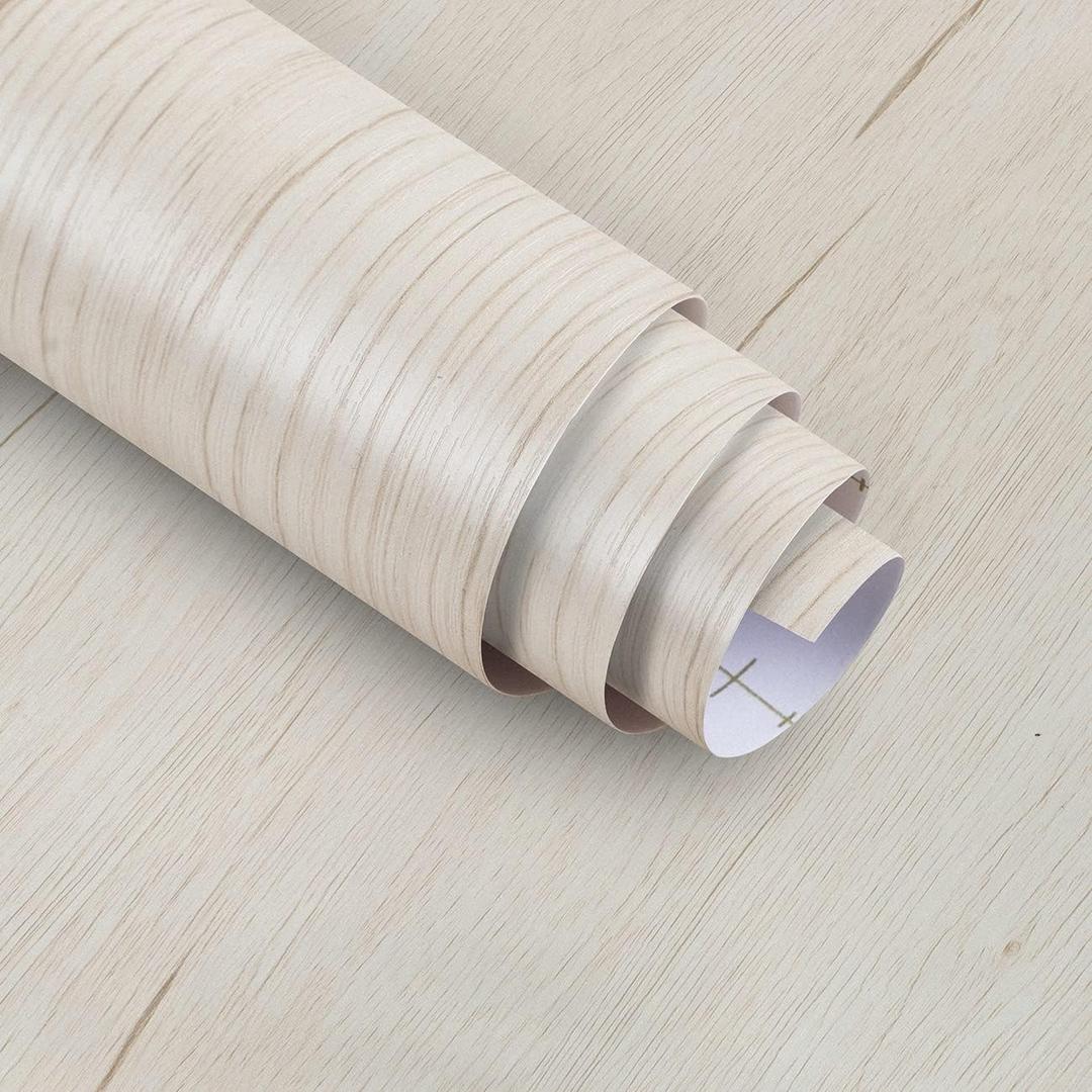 4 x 24"x 200" Faux Wood Grain Wallpaper Peel and Stick Waterproof White Maple Wood Contact Paper Thicken Self-Adhesive Removable Vinyl Wrap Modern for Apartment Cabinet Kitchen Countertops