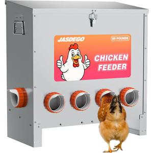 6 Ports Automatic Chicken Feeder 85 Pounds Large Gravity Fed Chicken Feeder with Latch & Handle for Chickens Bantams Pheasants Poultry Coop Weatherproof