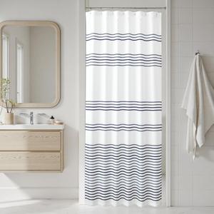 jinchan Small Stall Shower Curtain 36x72 inches Navy Blue and White Modern Farmhouse Striped Waterproof Fabric Shower Curtains for Bathroom with 7 Hooks Machine Washable