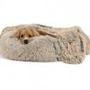 Round Pet Bed, Plush Soft Washable Self-Warming Calming Dog Bed Donut Cuddler Round Dog Bed Comfortable for Sleeping Winter(Beige,80cm)