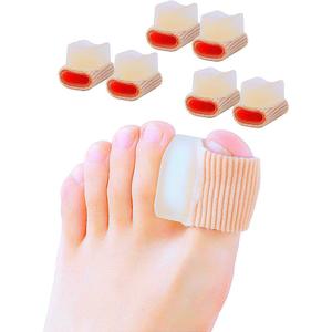 Povihome 6 Pack Gel Toe Spacer Separators(0.6'' Thick), Bunion Corrector for Overlapping Toe (1st/2nd Toe), Silicone Toe Spacers with Soft Gel Lining for Hallux & Bunion Pain Relief (Beige)
