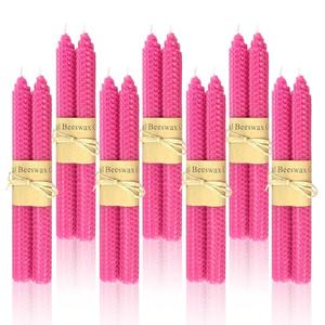 14 Pack Beeswax Taper Candles,Handmade Bees Wax Candle for Home, Dripless & Unscented Candle Sticks, 9" Tall, Pink Beeswax Candles by Kissingfish